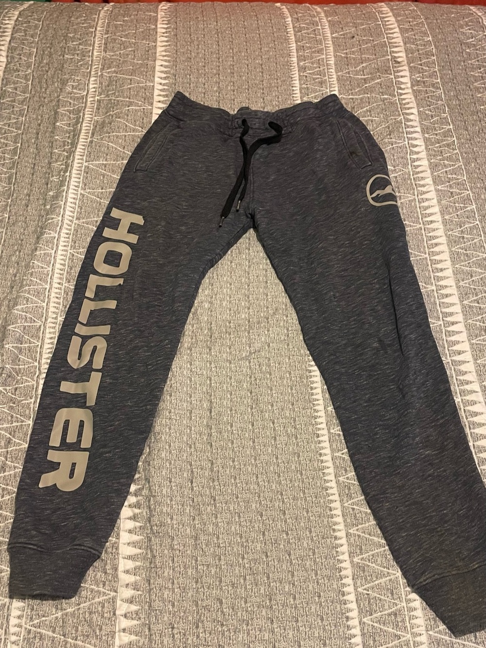 Hollister Dark Heather Blue Gray Logo Joggers
